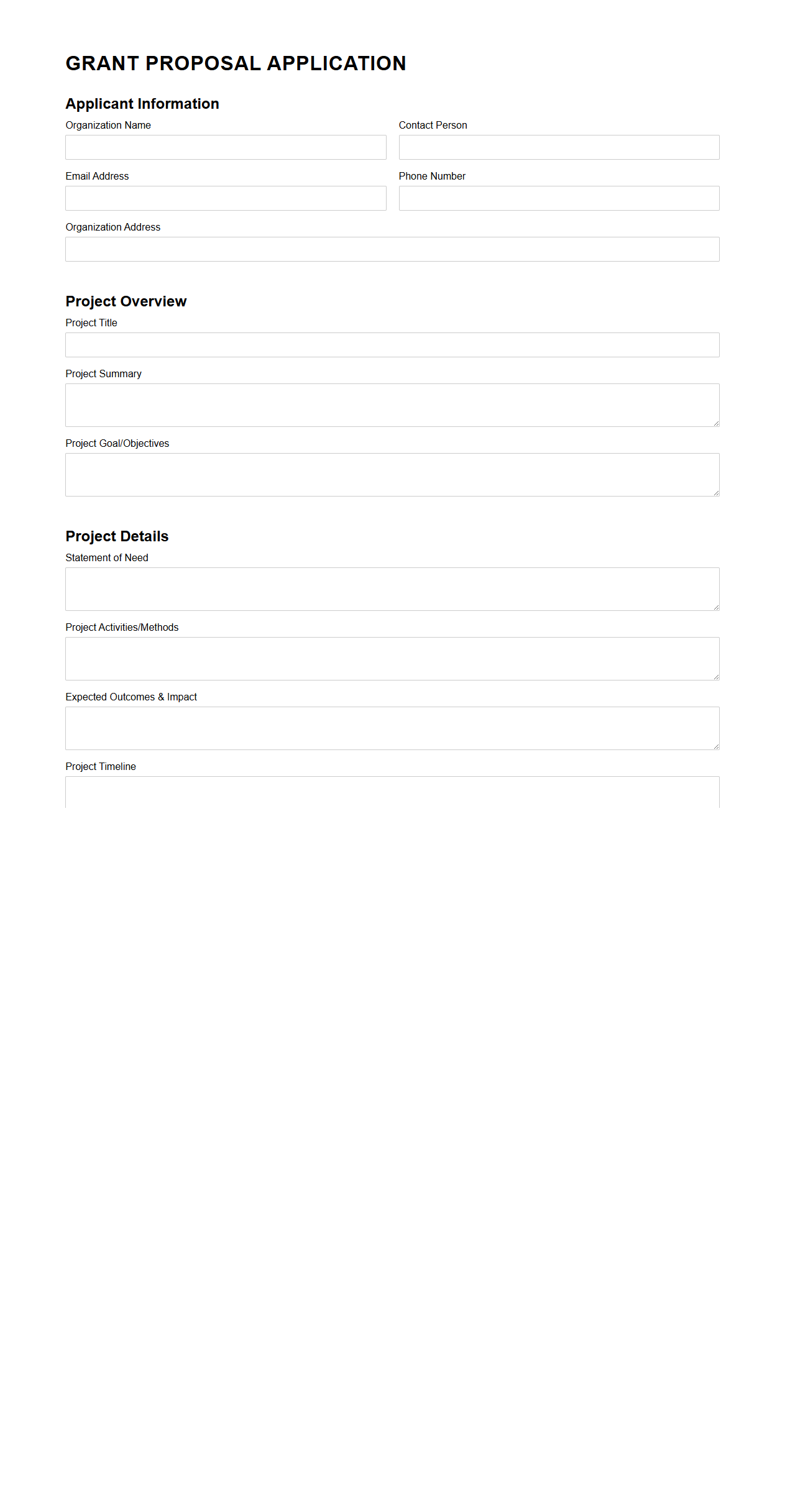 Grant Proposal Application Template