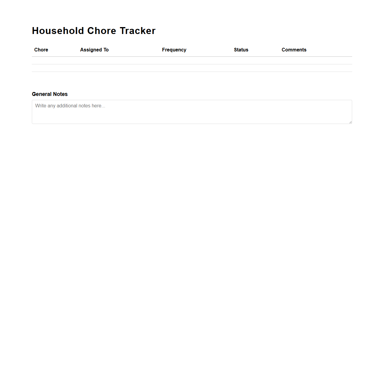 Household Chore Tracker for Families