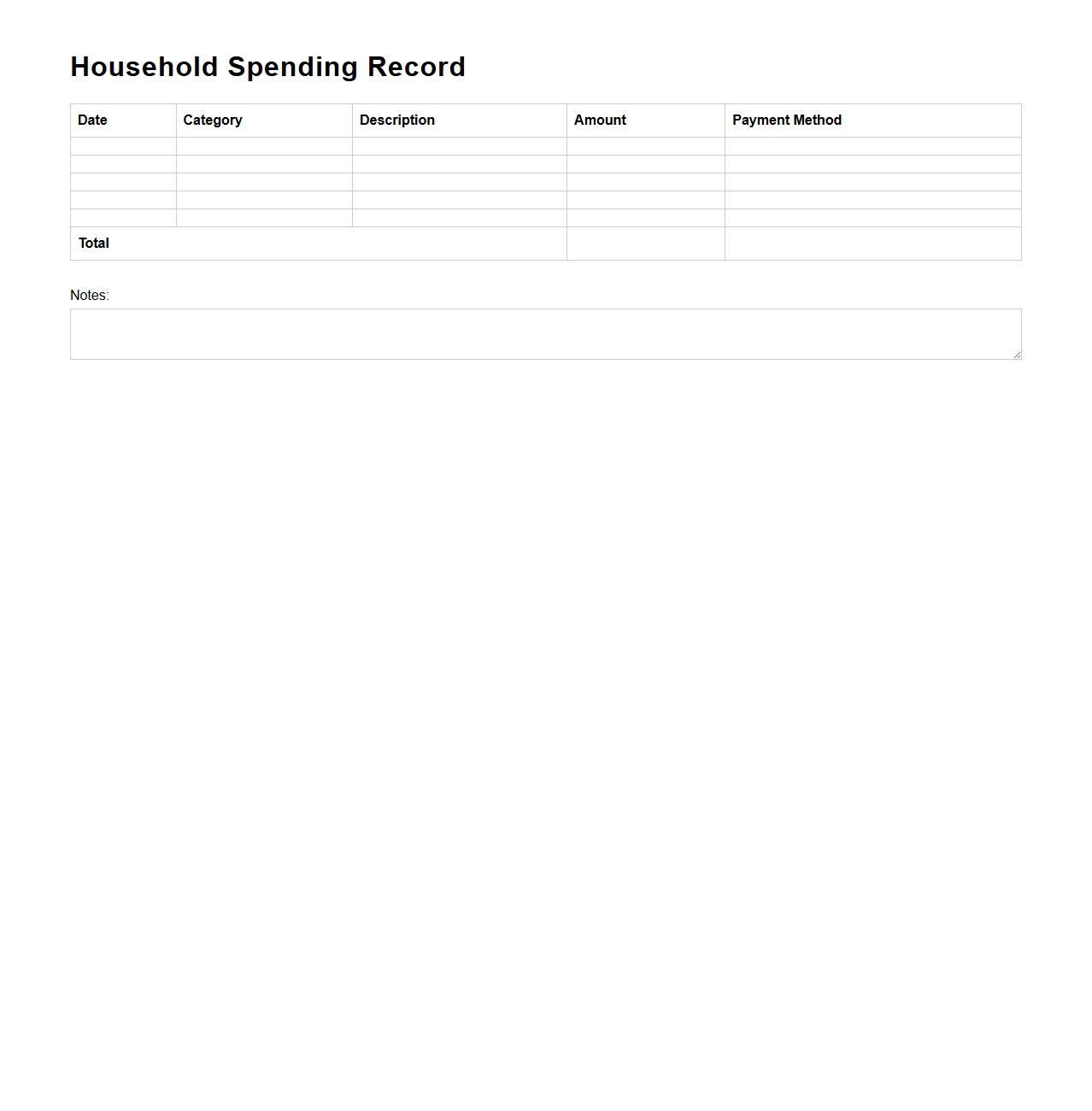 Household Spending Record Template