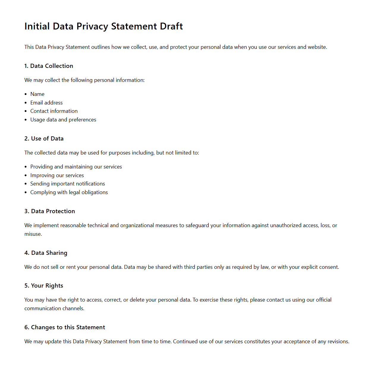 Initial Data Privacy Statement Draft