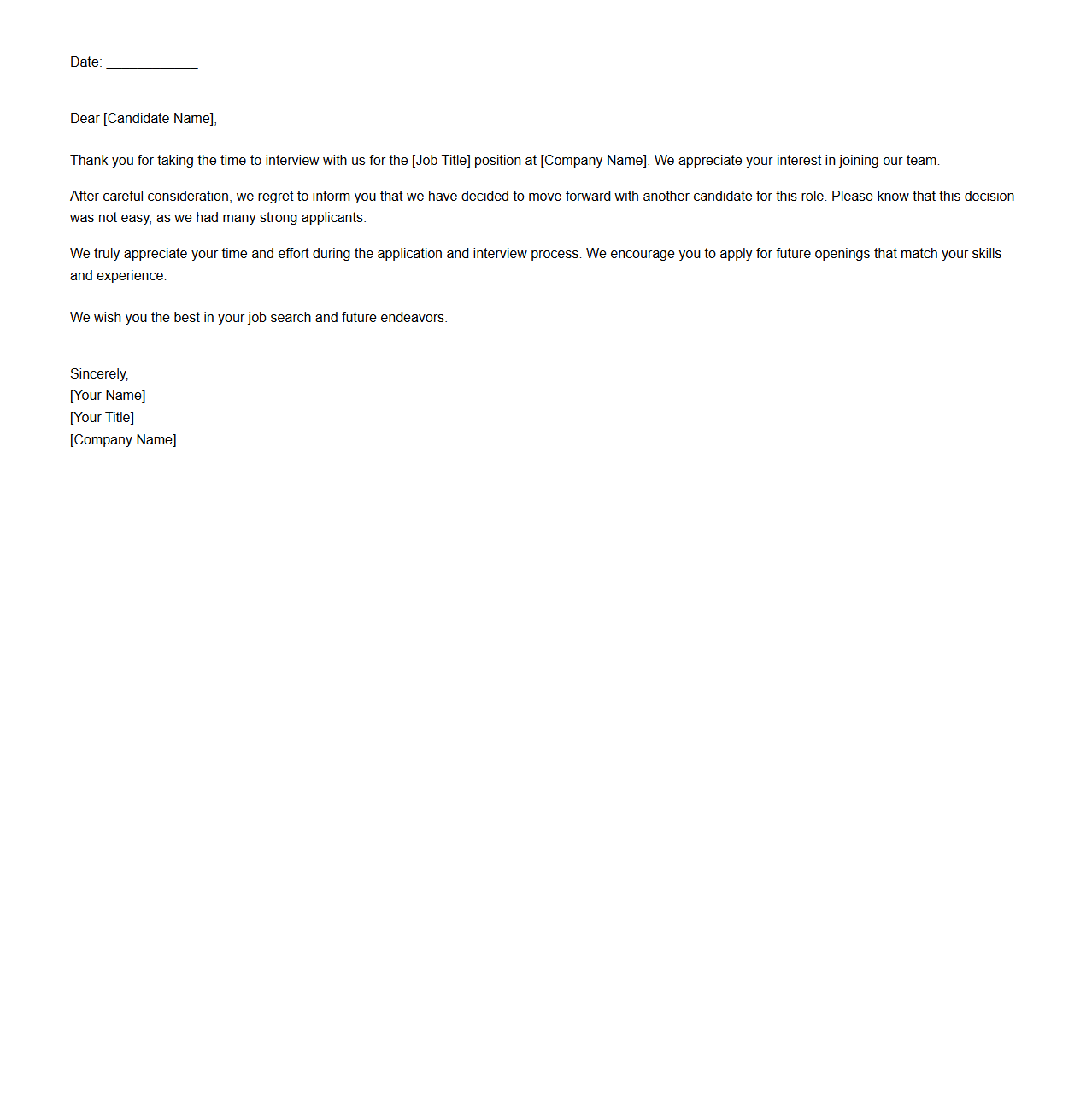 Interview Rejection Letter Sample Layout