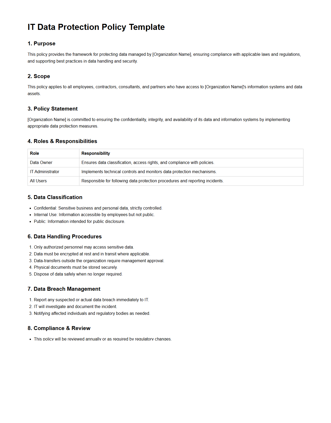 IT Data Protection Policy Template