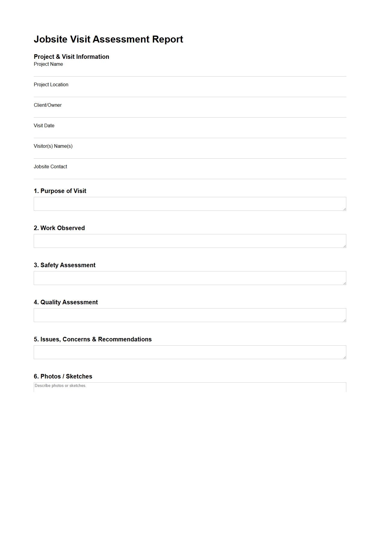Jobsite Visit Assessment Report Template