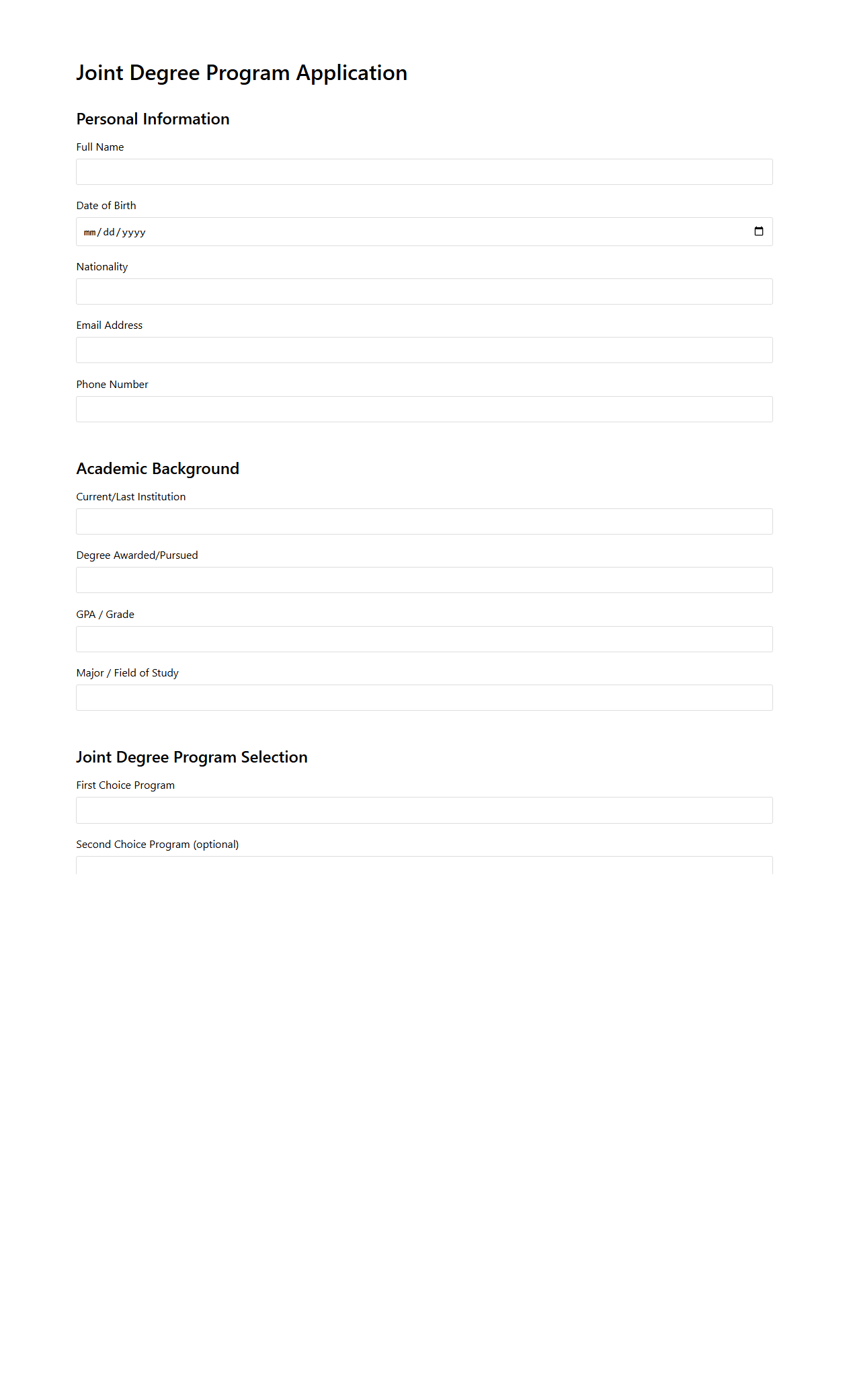 Joint Degree Program Application Template