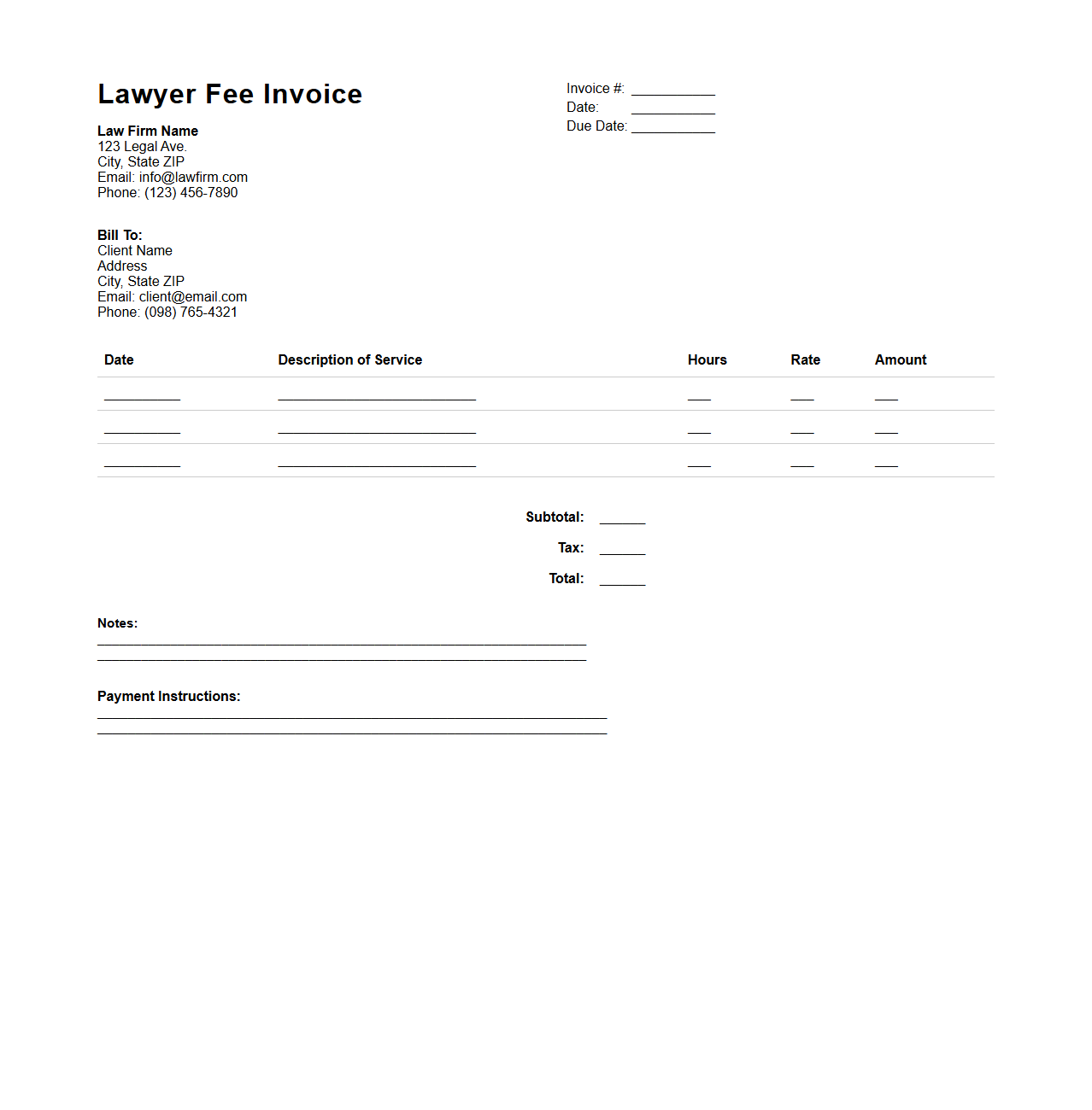 Lawyer Fee Invoice Template