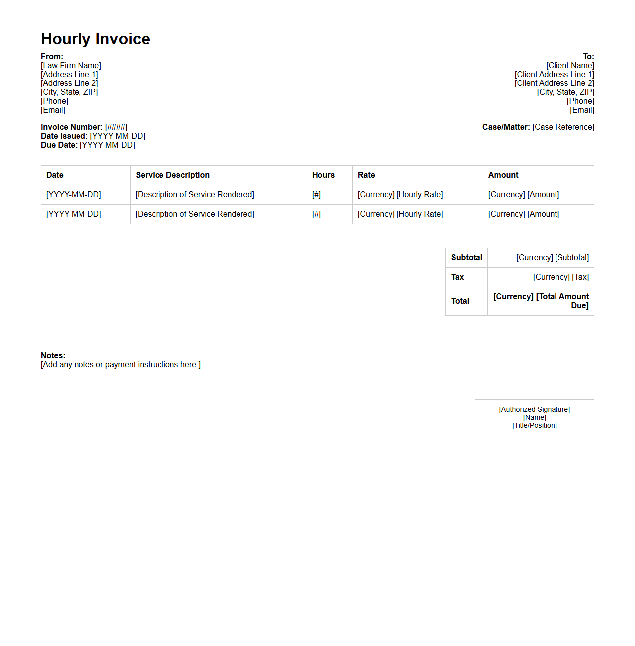 Lawyer Hourly Invoice Format