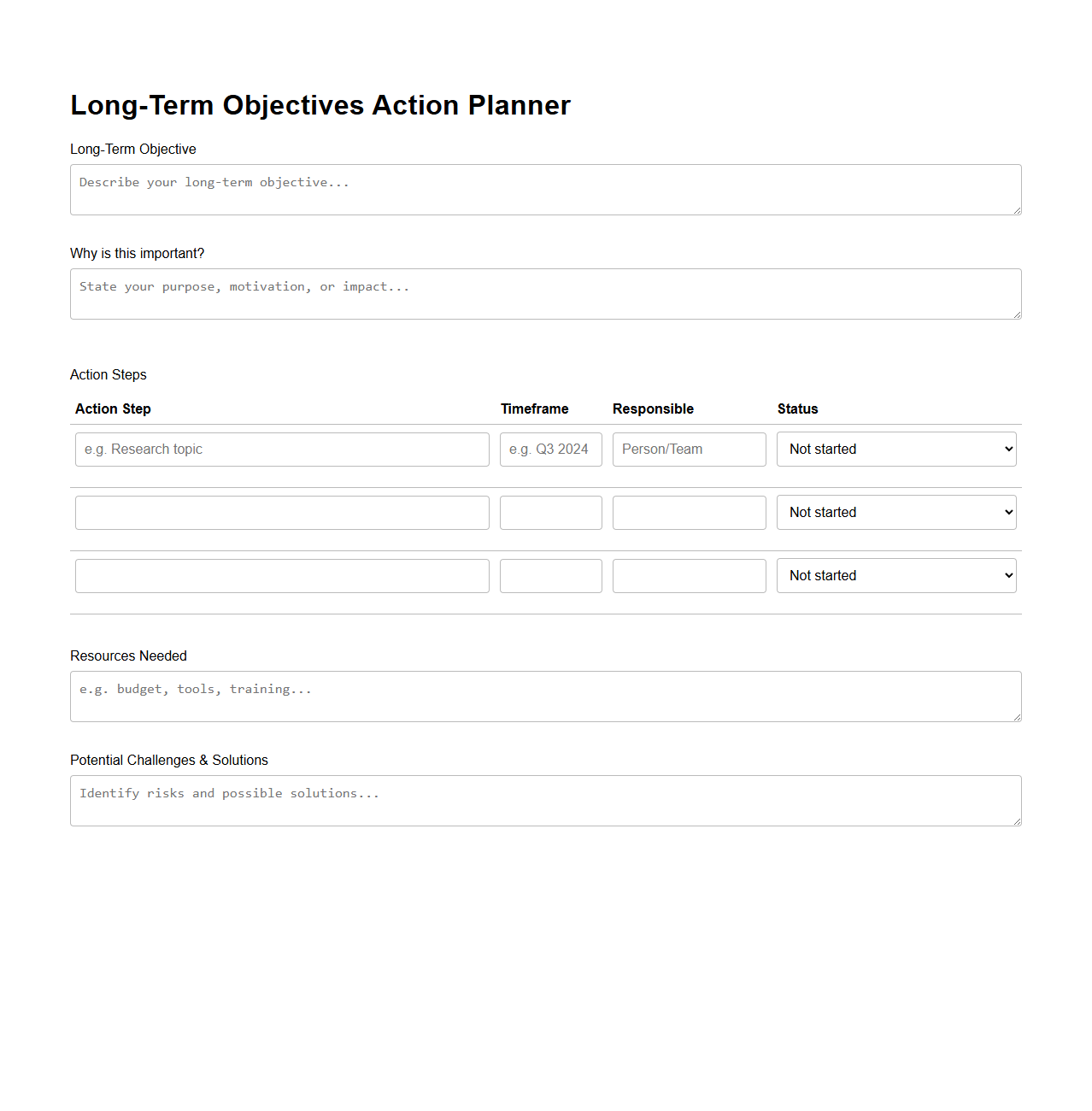 Long-Term Objectives Action Planner