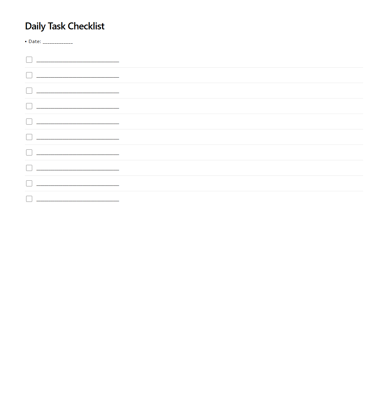 Minimalist Daily Task Checklist for Personal Productivity