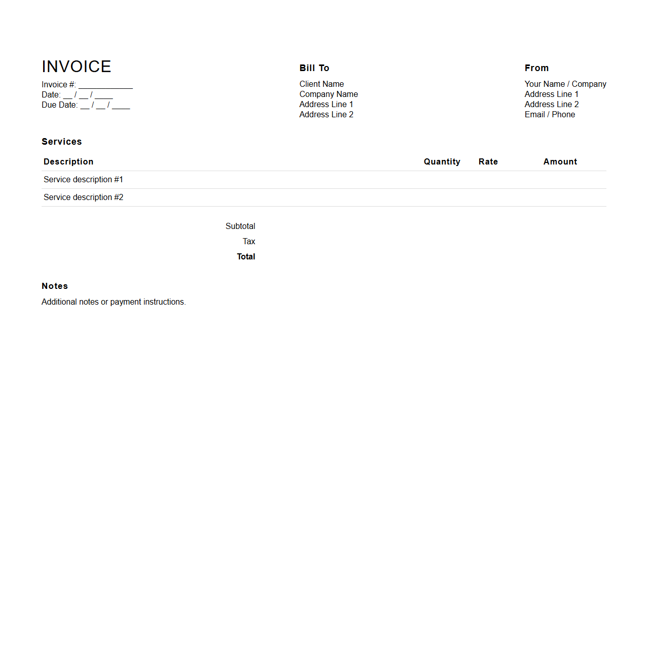 Minimalist Service Invoice Document