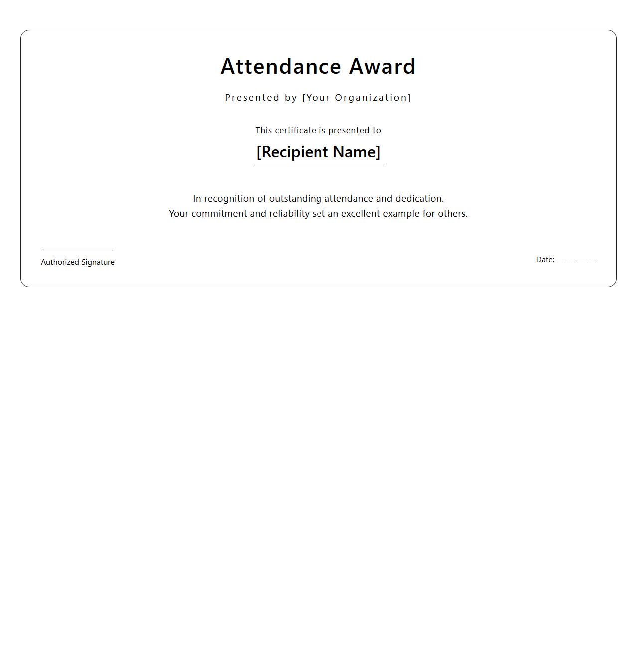 Modern Attendance Award Template