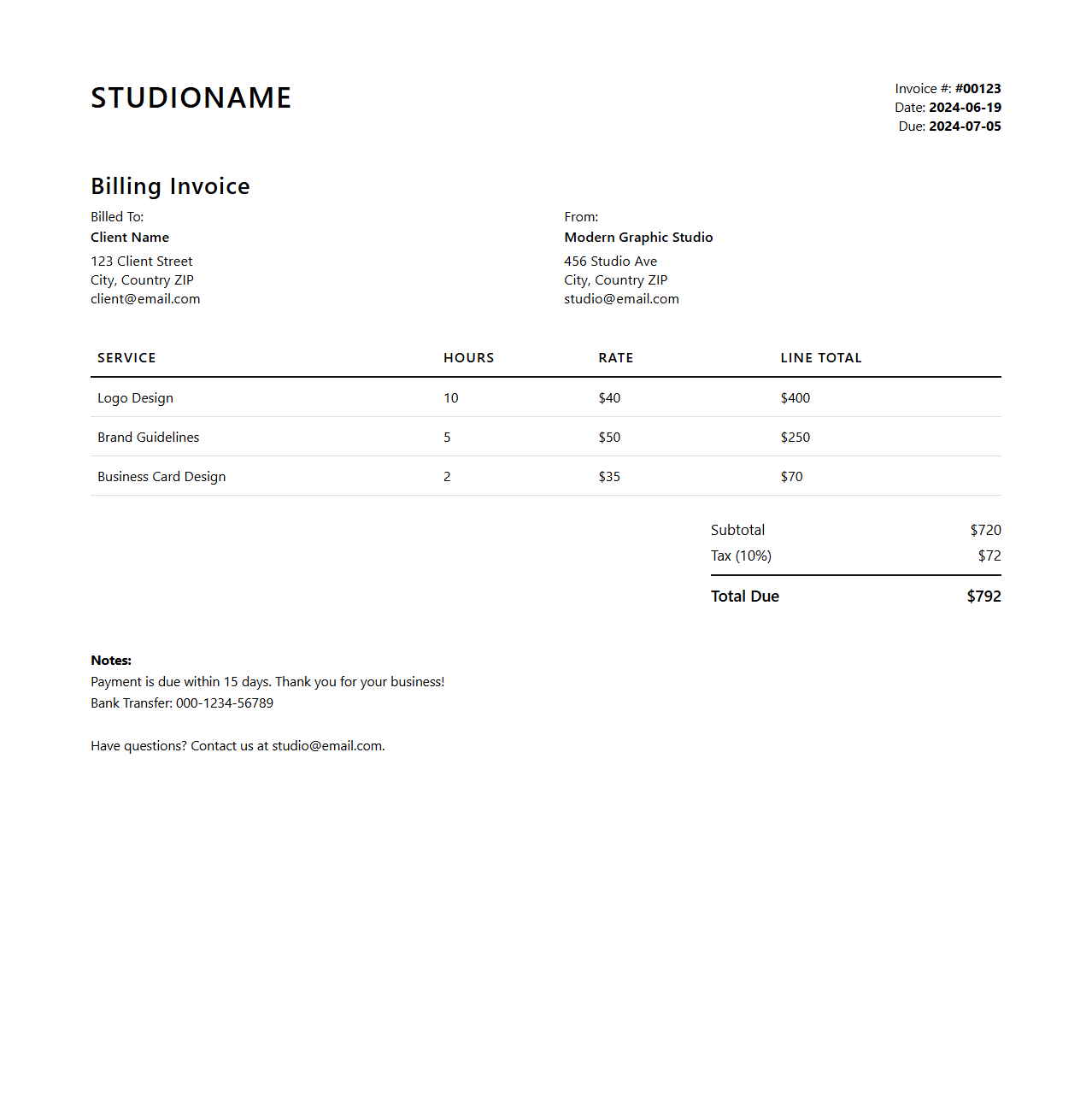 Modern Graphic Design Billing Template