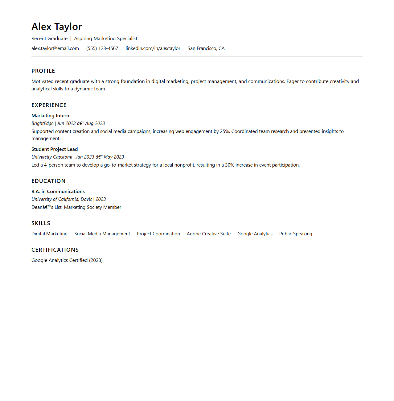 Modern Resume Layout for New Professionals