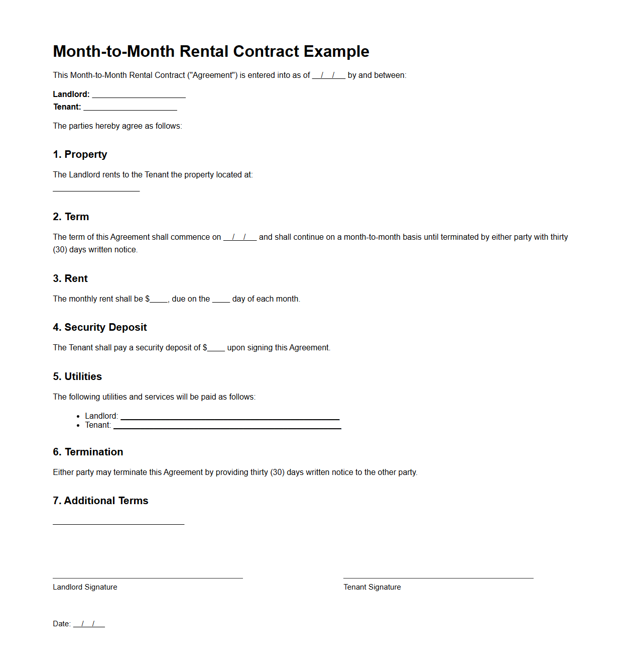 Month-to-Month Rental Contract Example