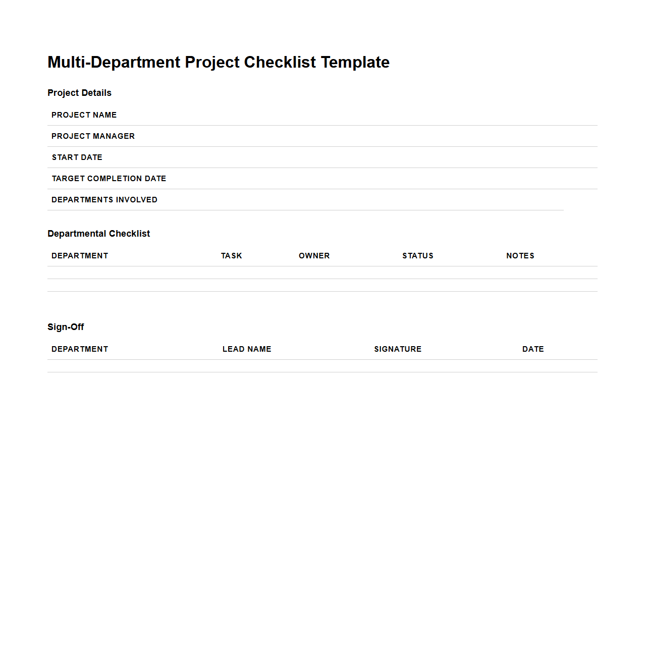 Multi-Department Project Checklist Template