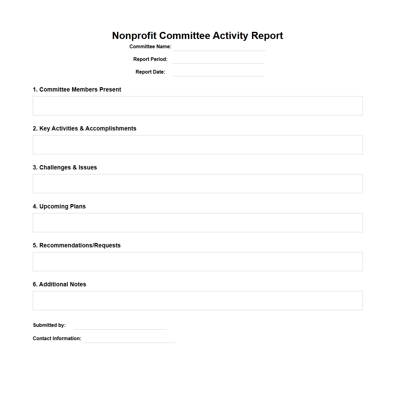 Nonprofit Committee Activity Report Format