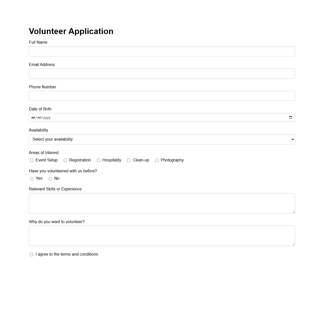 Nonprofit Event Volunteer Application Layout