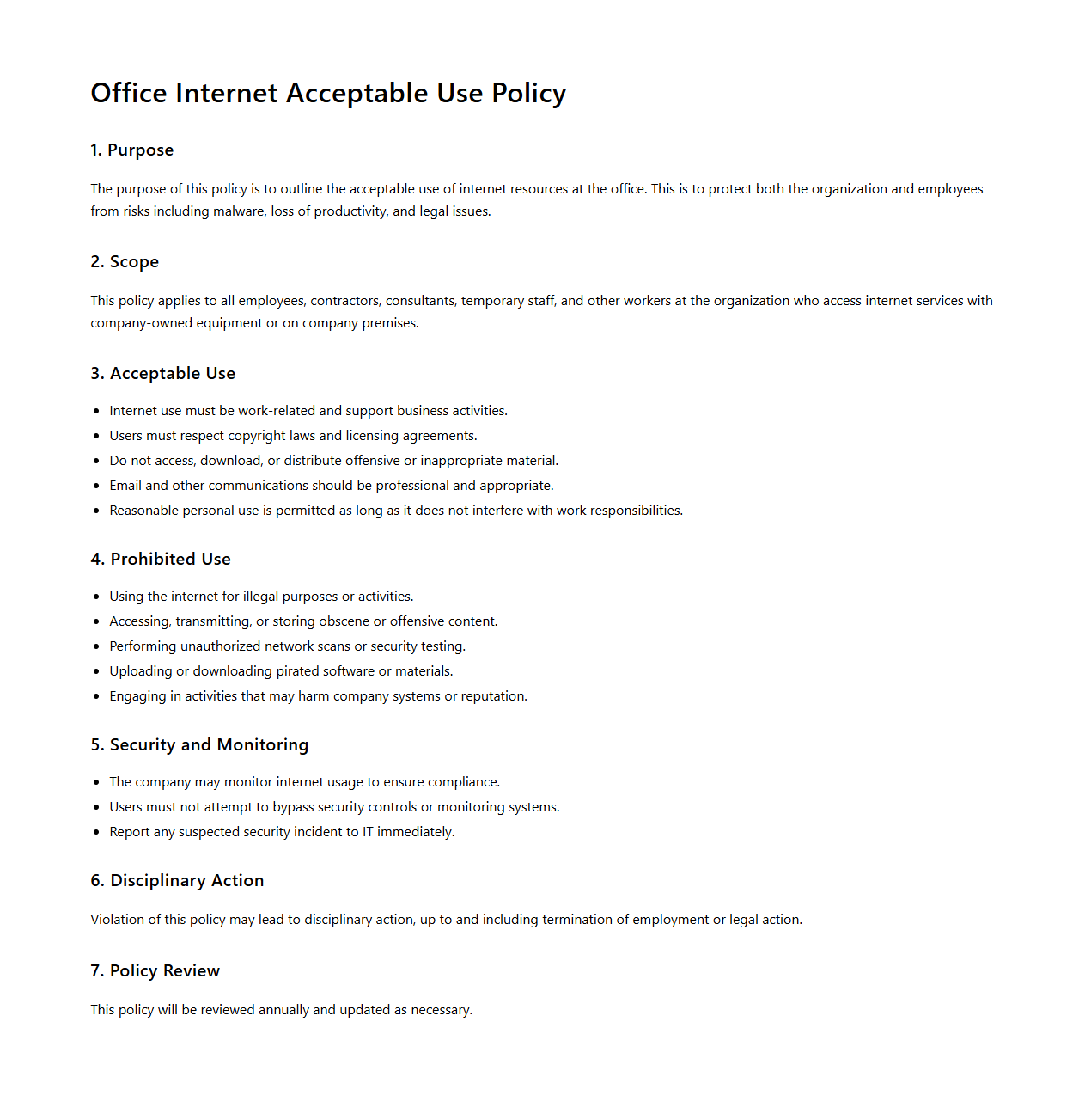 Office Internet Acceptable Use Policy