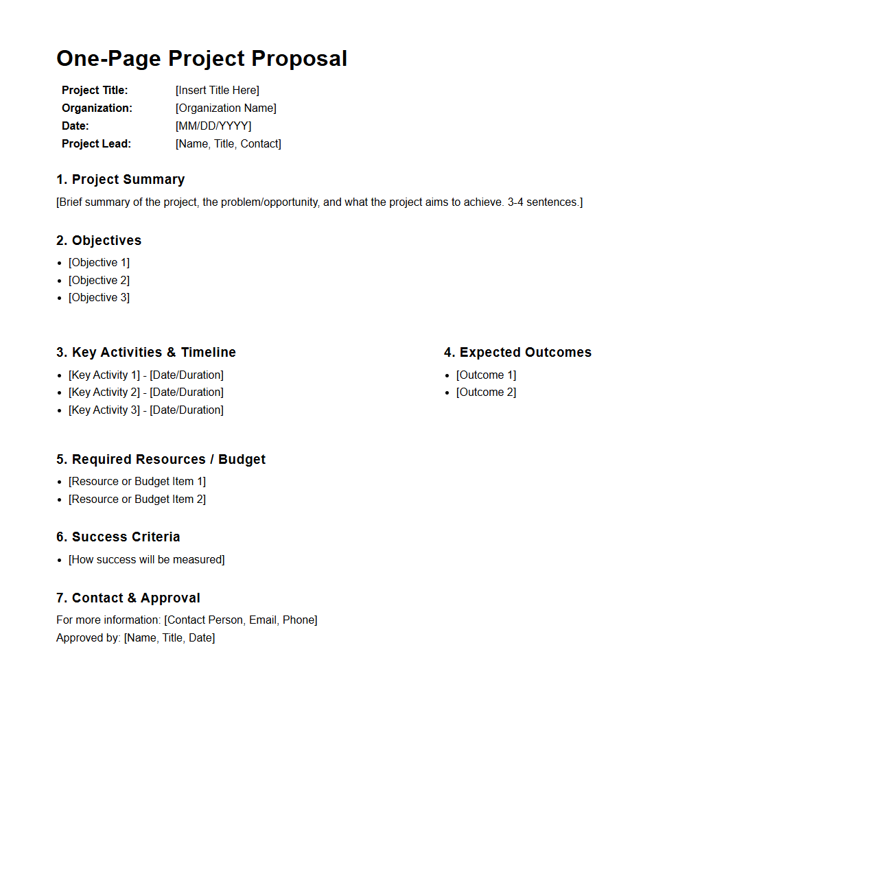 One-Page Project Proposal for Organizations