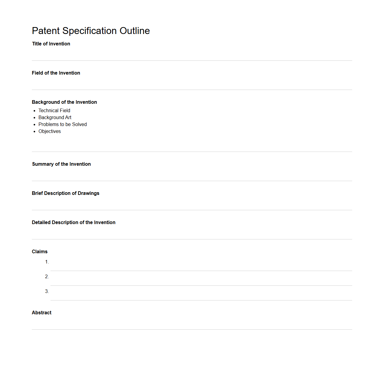 Patent Specification Outline Template