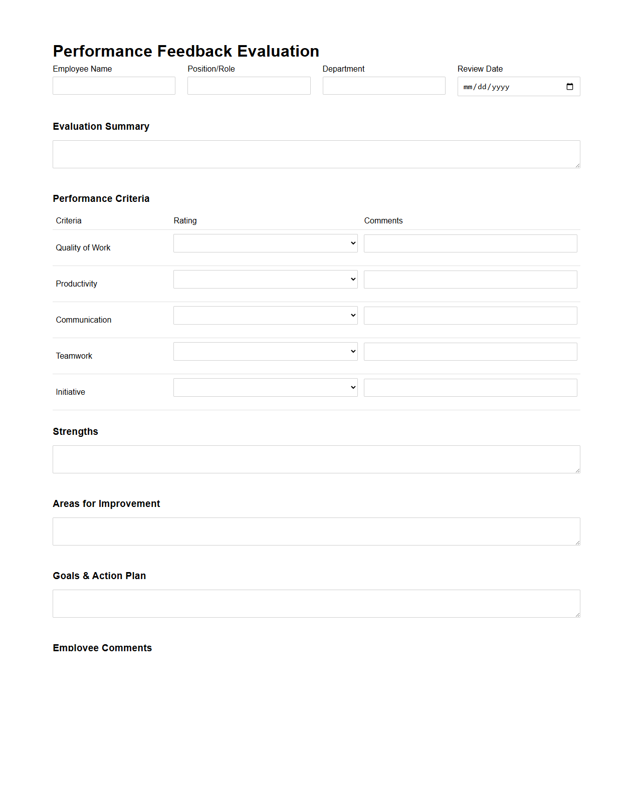 Performance Feedback Evaluation Template