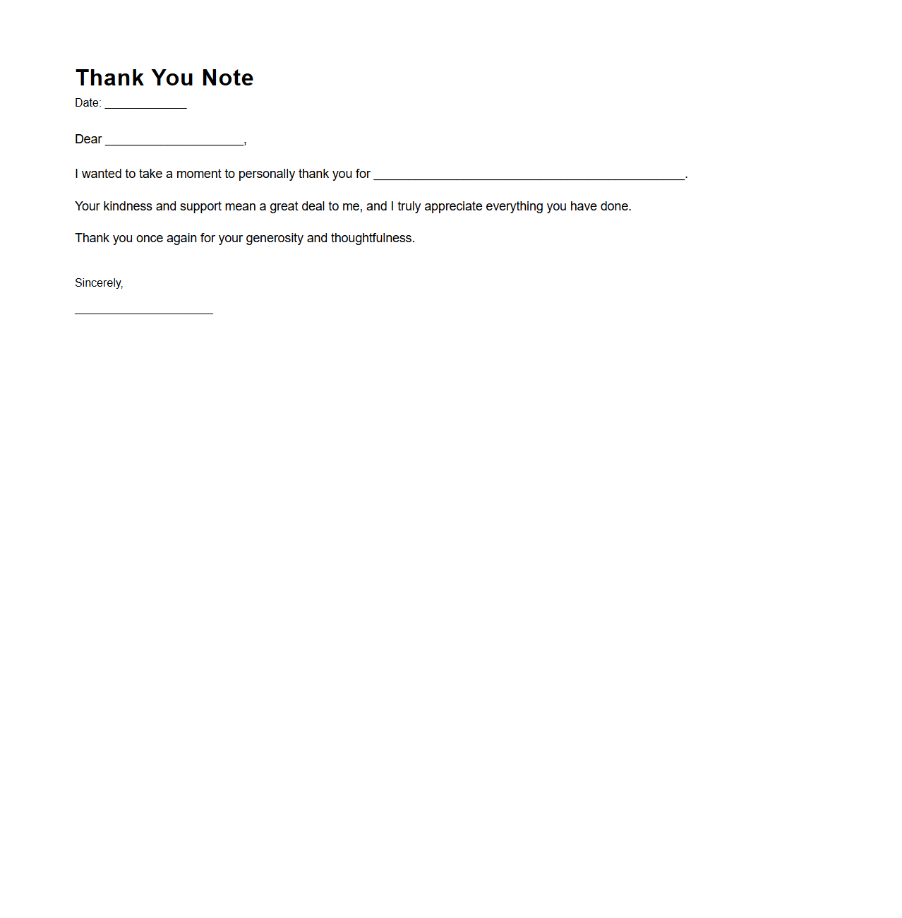 Personal Thank You Note Layout for Appreciation