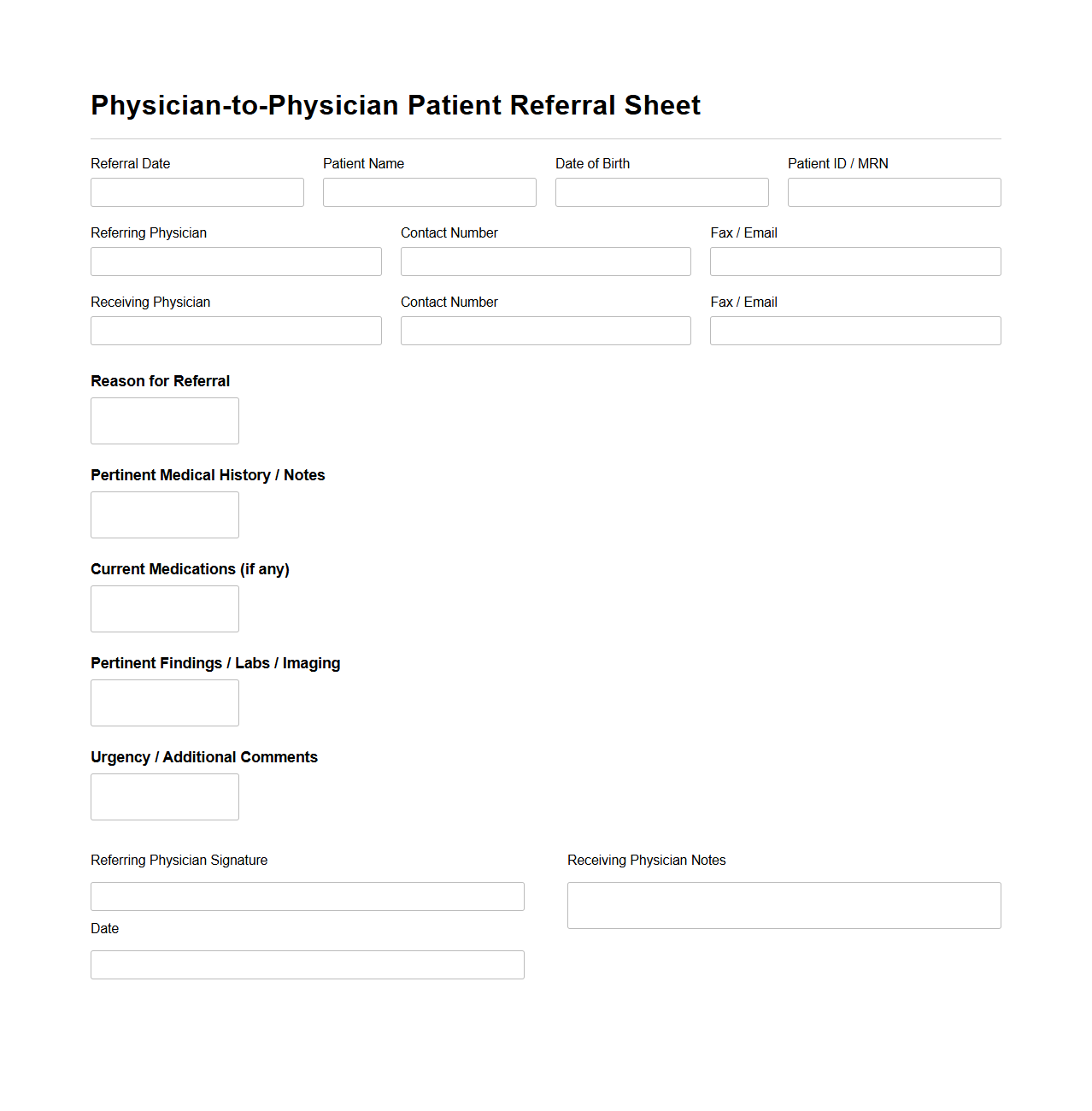 Physician-to-Physician Patient Referral Sheet