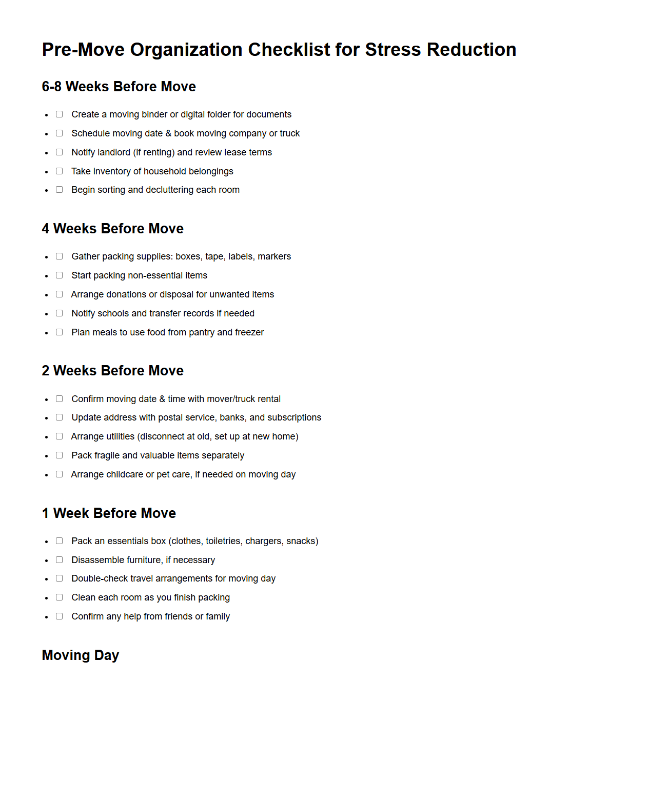 Pre-Move Organization Checklist for Stress Reduction