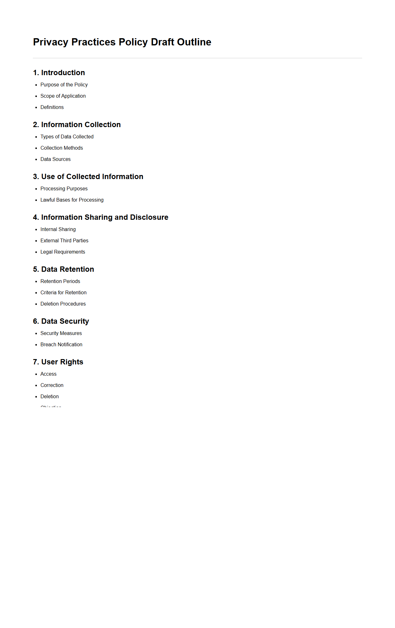 Privacy Practices Policy Draft Outline