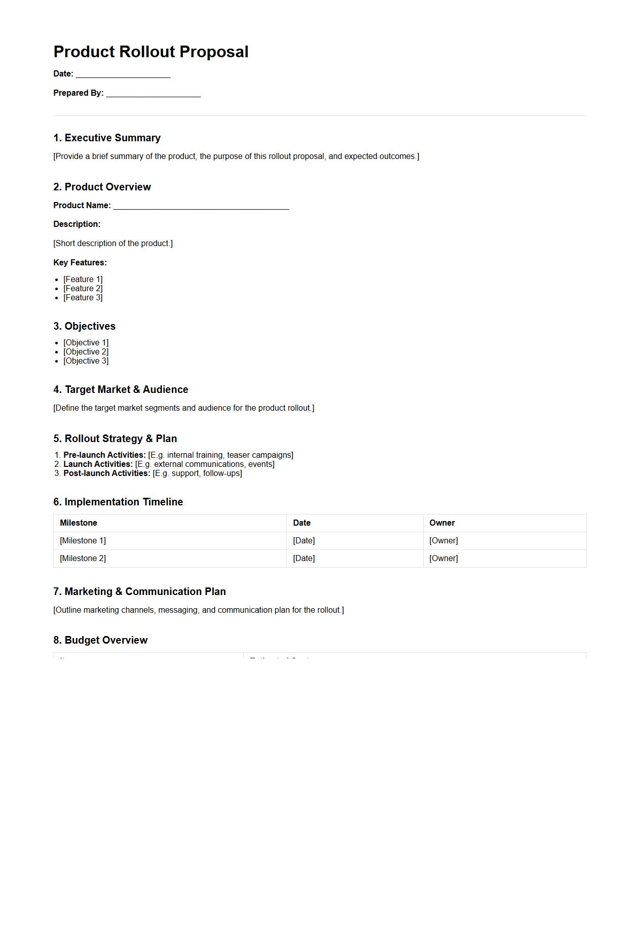 Product Rollout Proposal Document Template