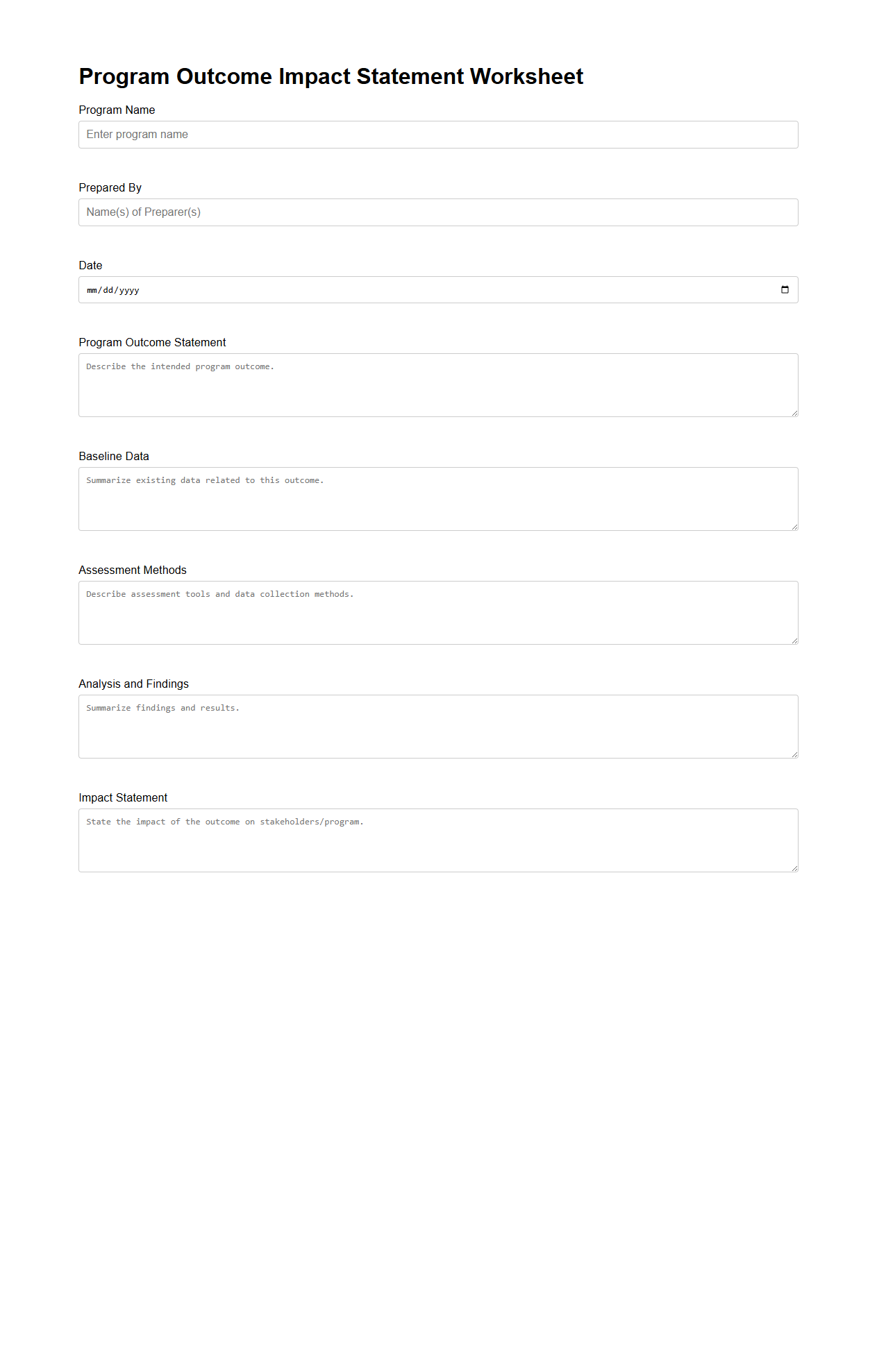 Program Outcome Impact Statement Worksheet