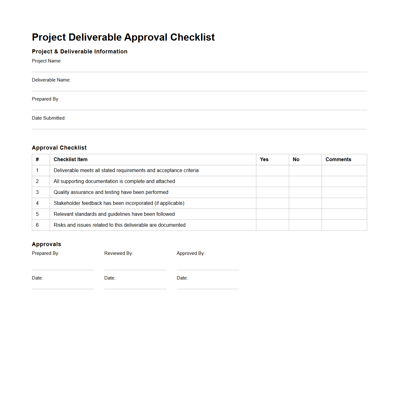 Project Deliverable Approval Checklist