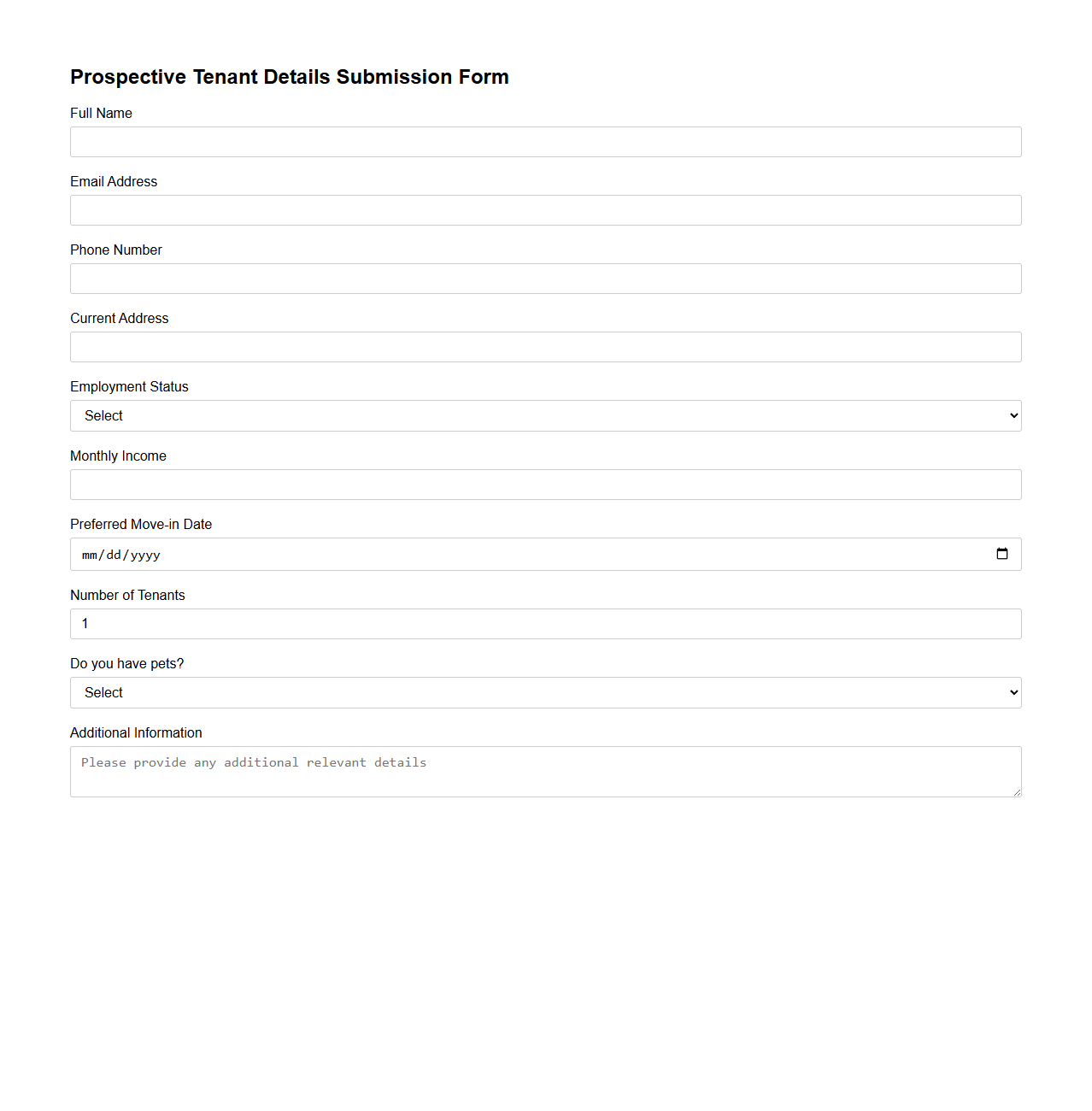 Prospective Tenant Details Submission Form