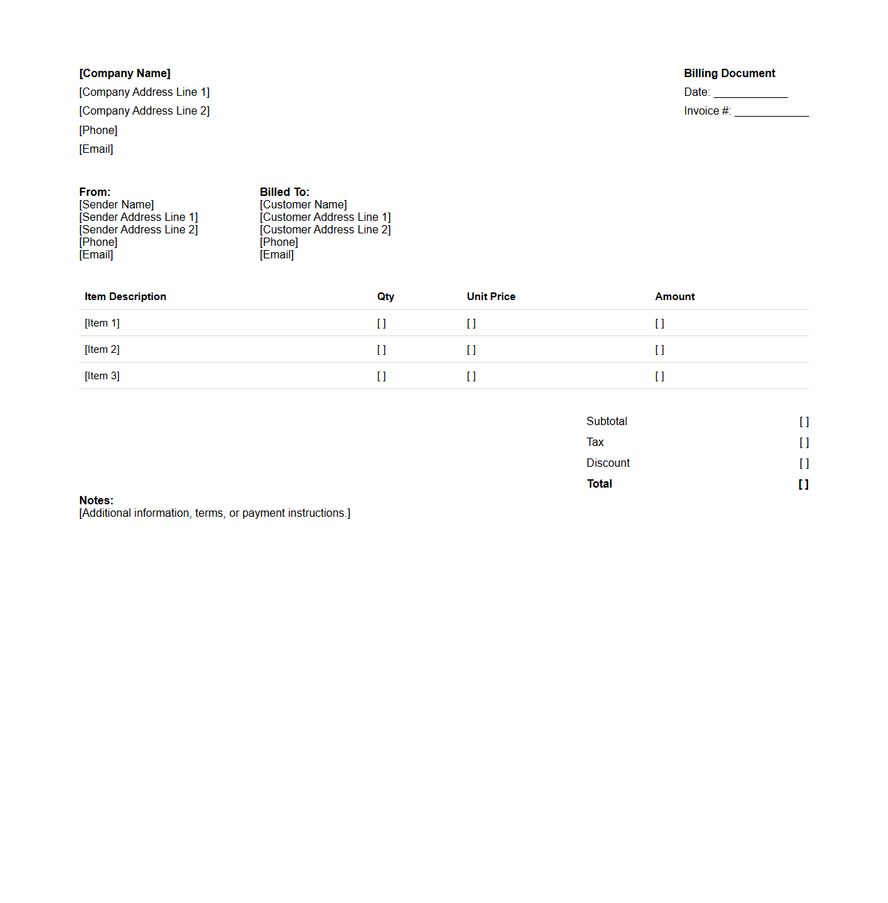 Retail Customer Billing Document Template
