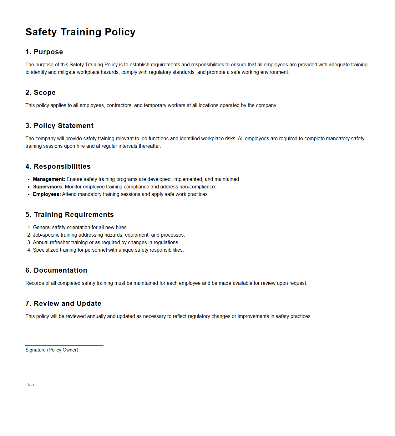 Safety Training Policy Blueprint