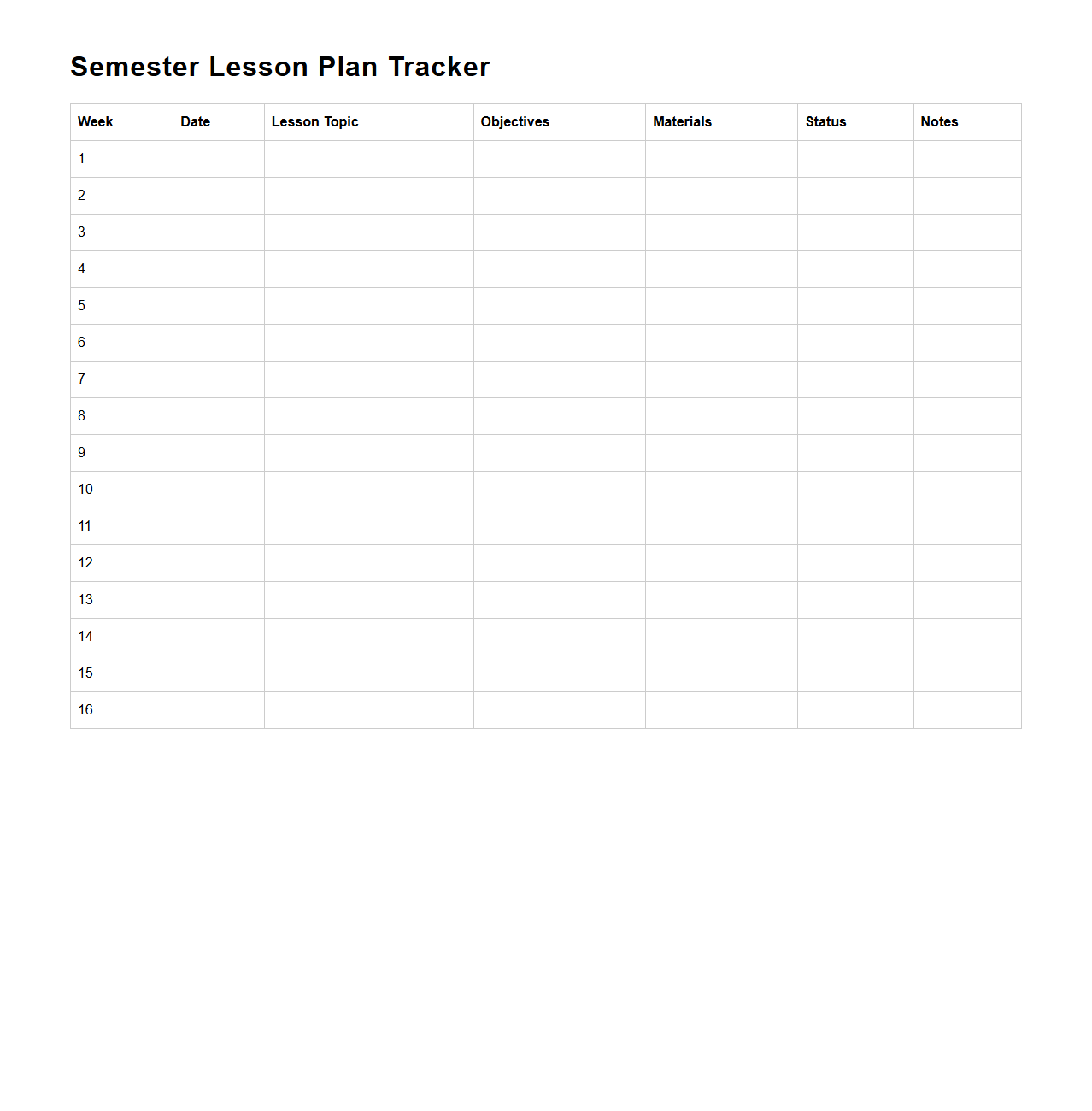 Semester Lesson Plan Tracker
