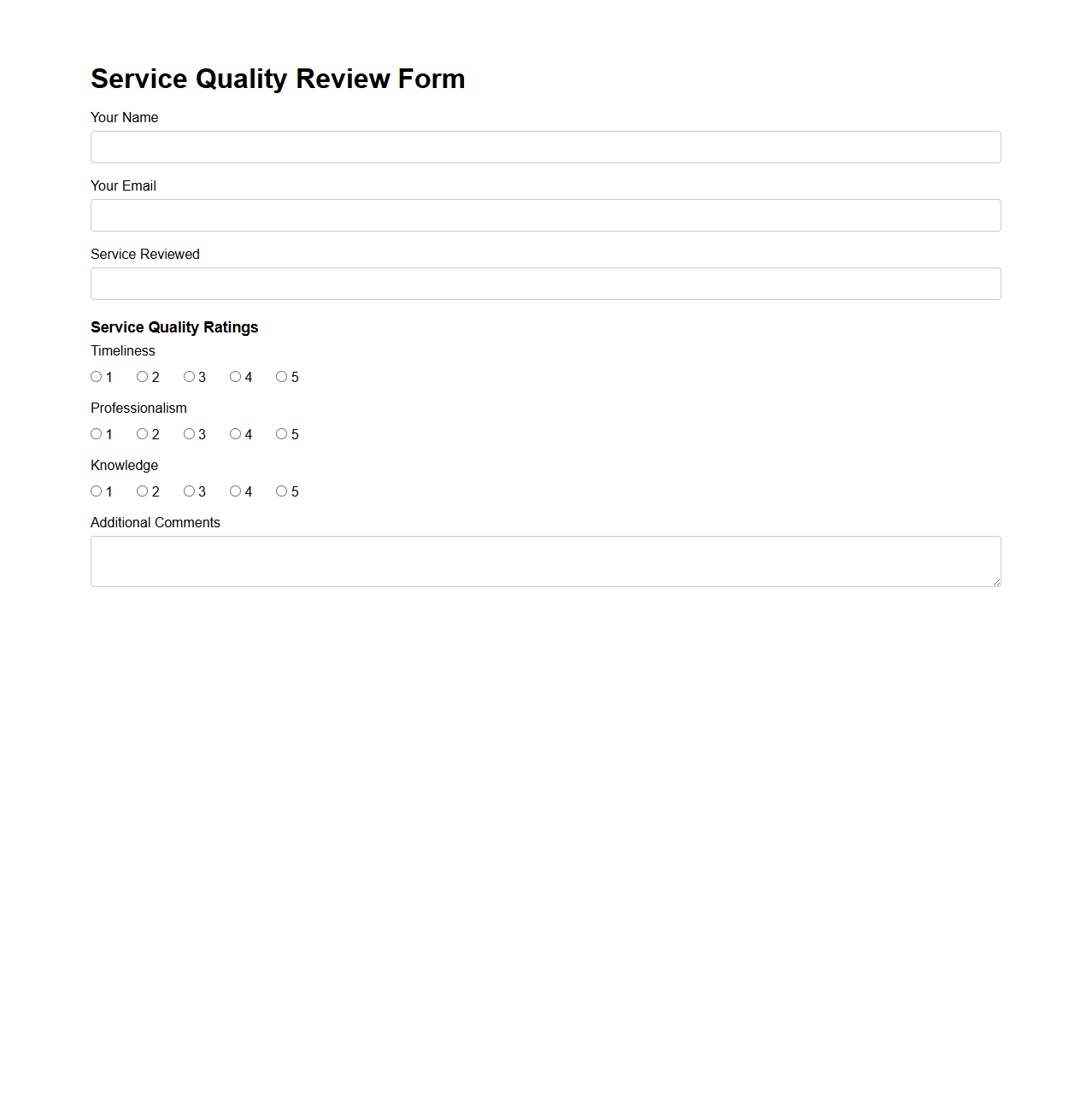 Service Quality Review Form Template