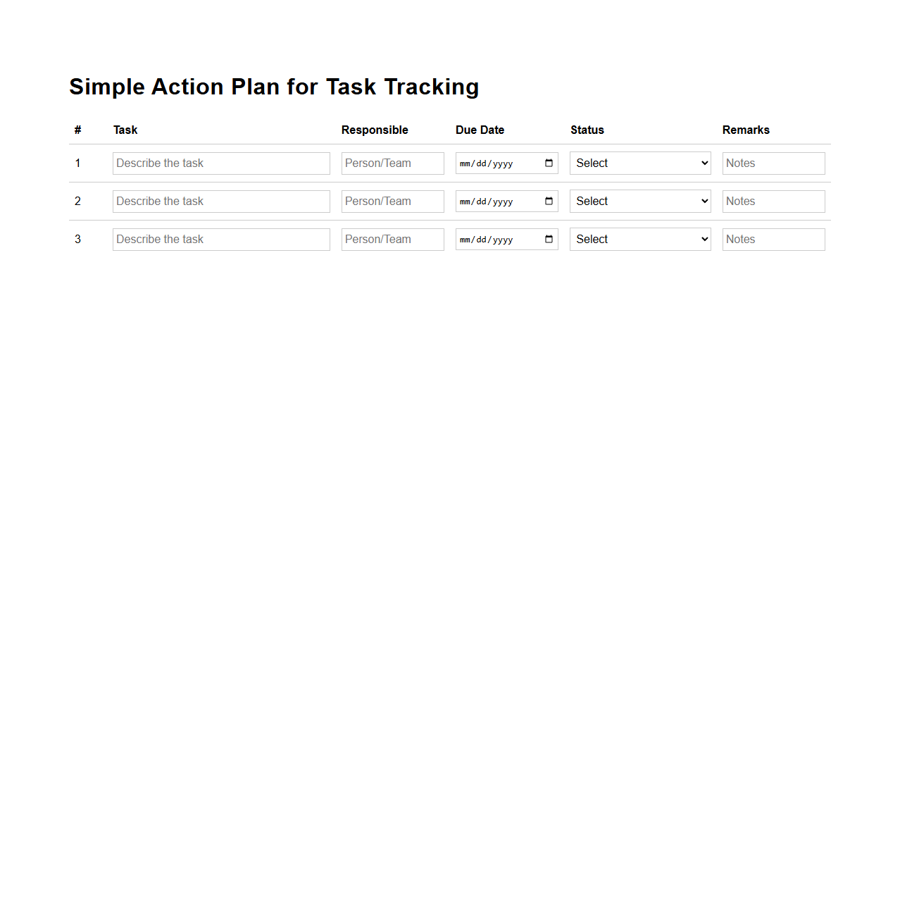 Simple Action Plan for Task Tracking