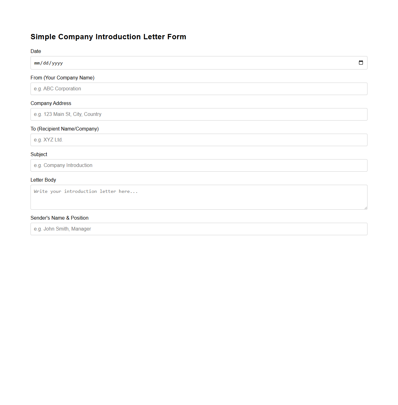 Simple Company Introduction Letter Form