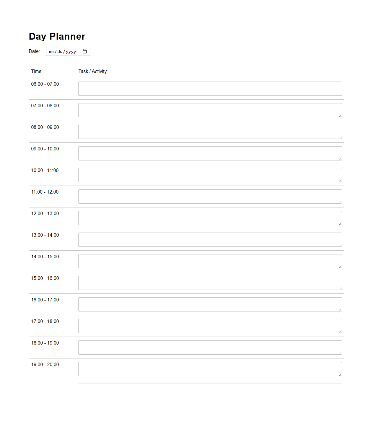 Simple Day Planner Page for Time Blocking