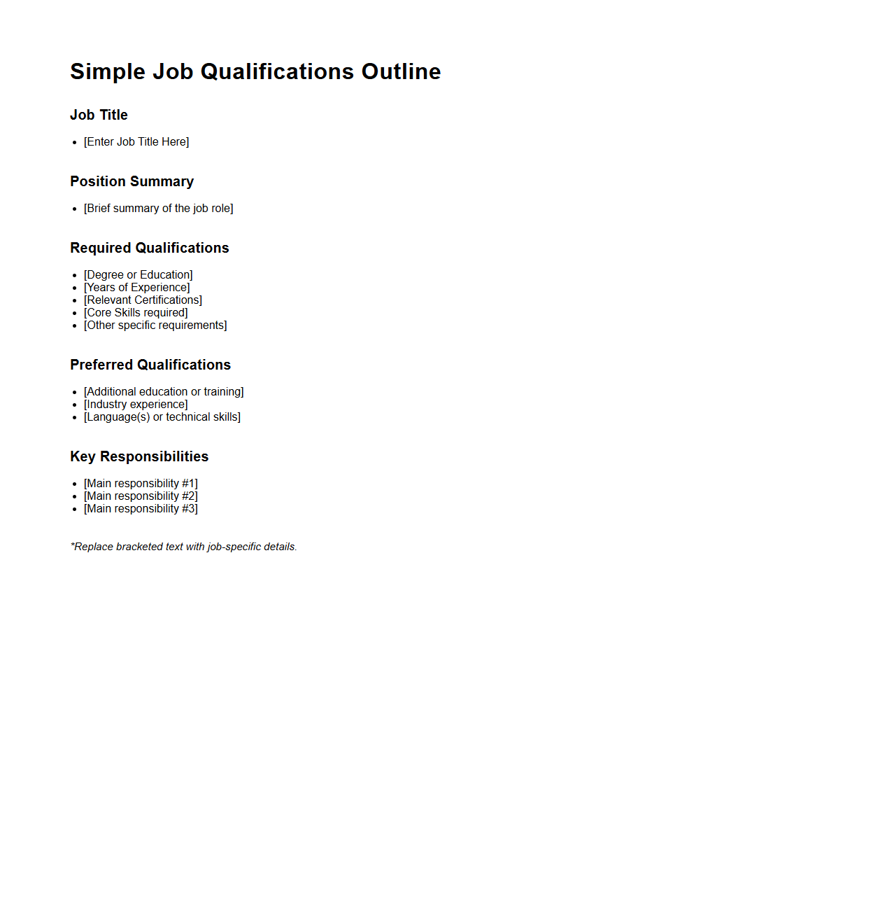 Simple Job Qualifications Outline Template
