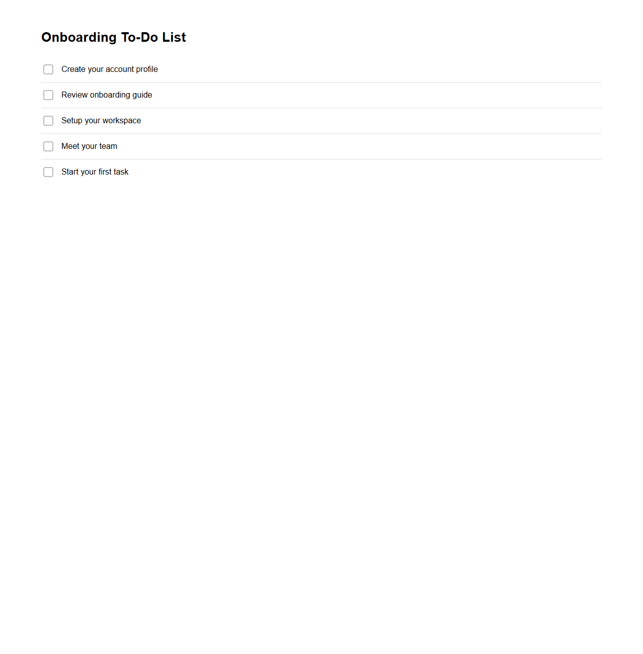 Simple Onboarding To-Do List