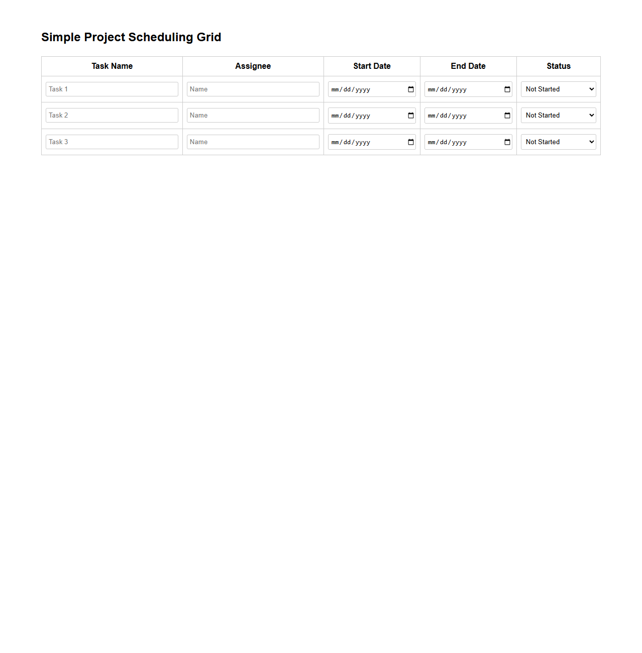 Simple Project Scheduling Grid