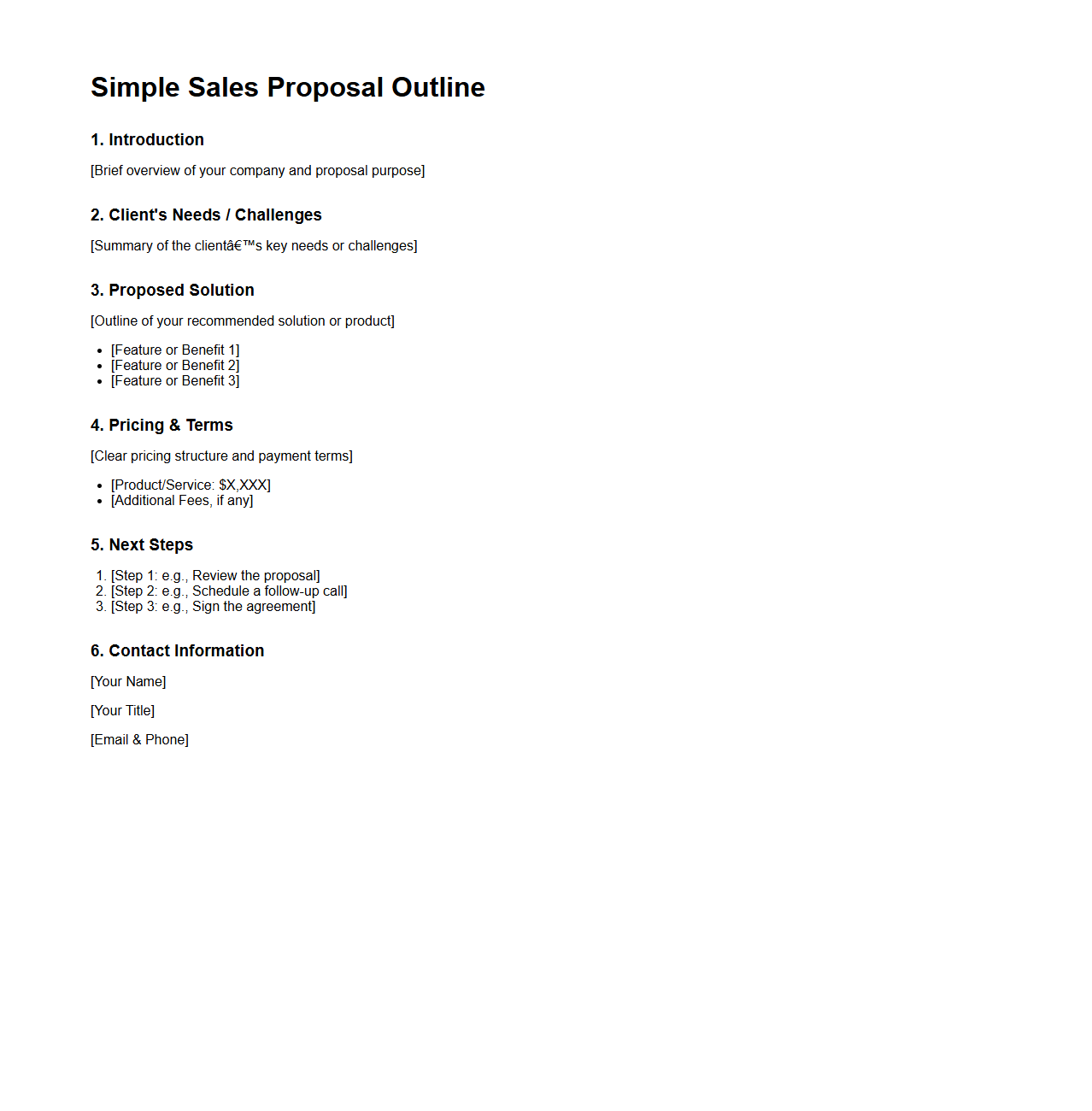 Simple Sales Proposal Outline for Potential Clients