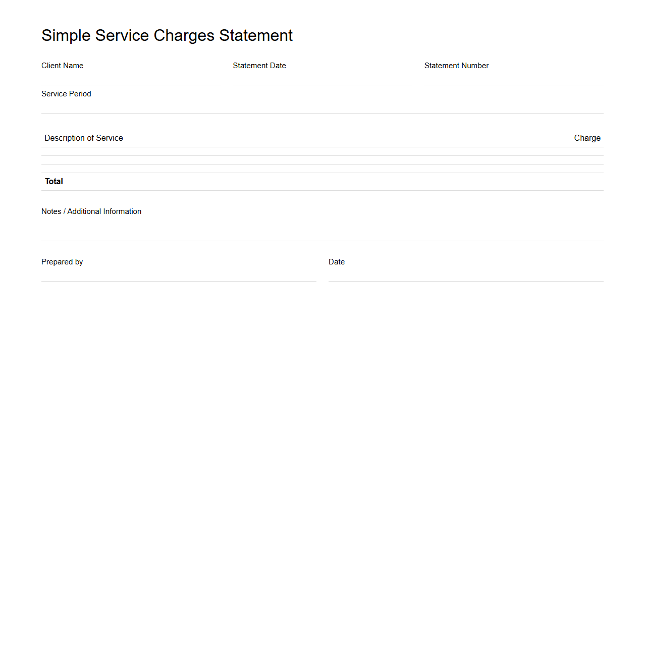Simple Service Charges Statement Template