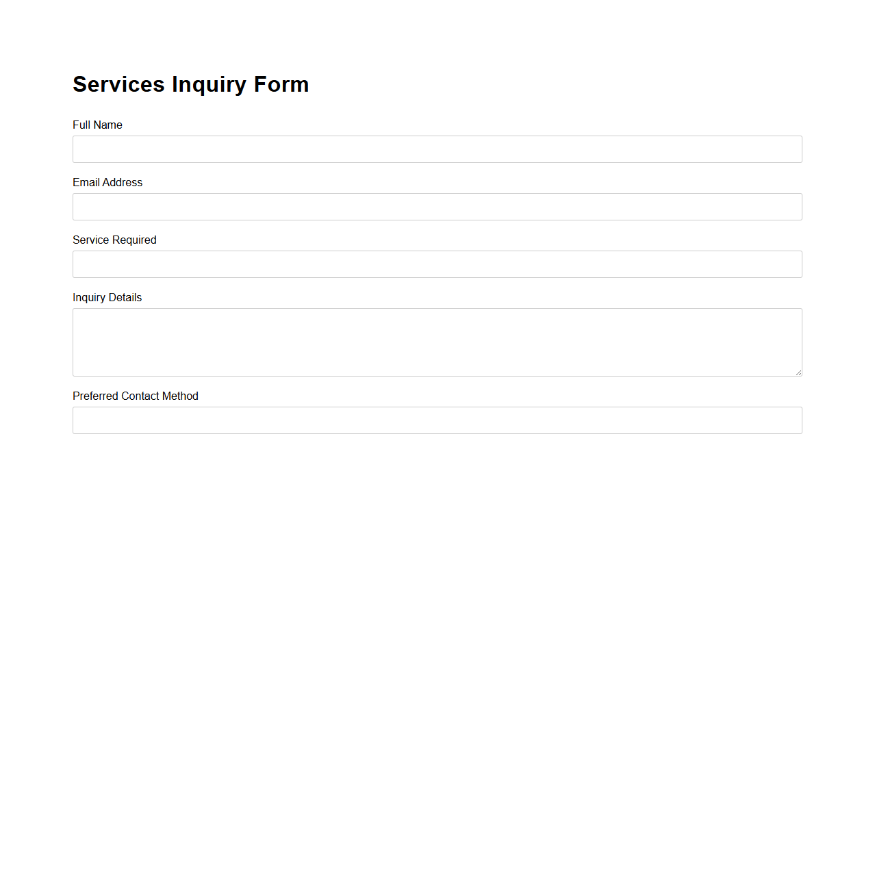 Simple Services Inquiry Blank Format