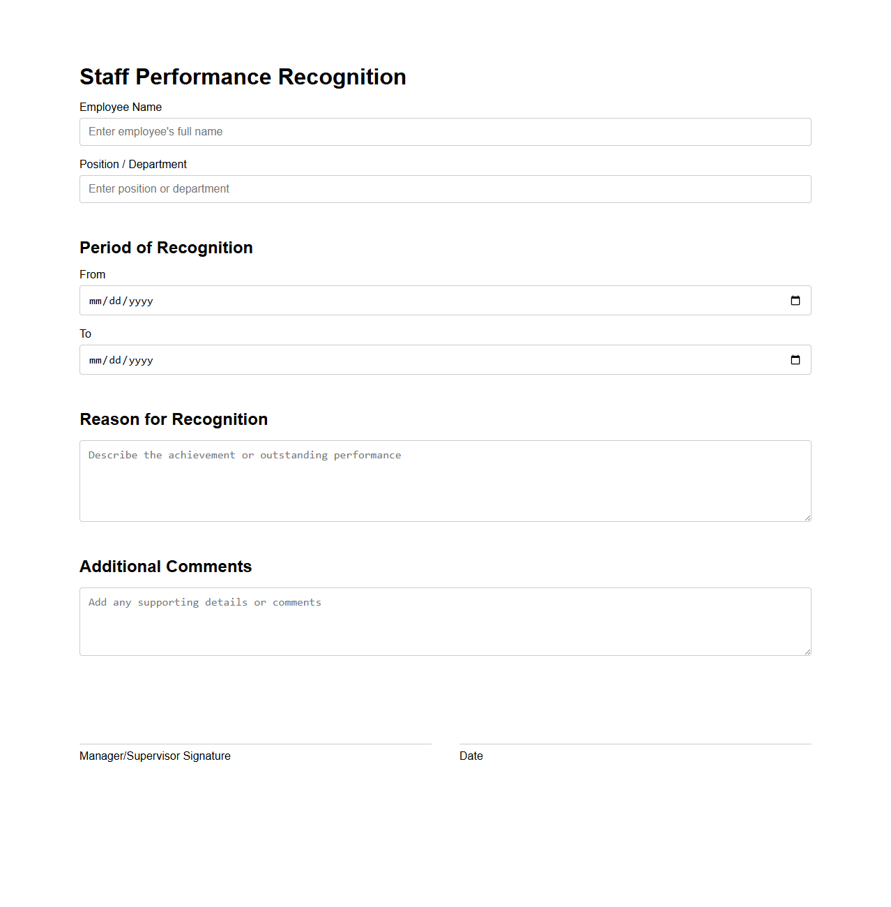 Staff Performance Recognition Template