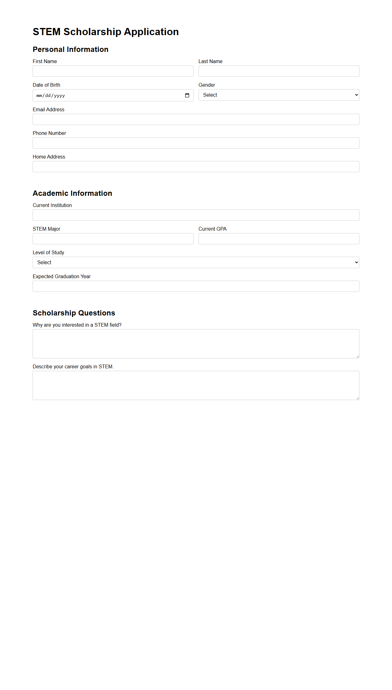 STEM Scholarship Application Document Template