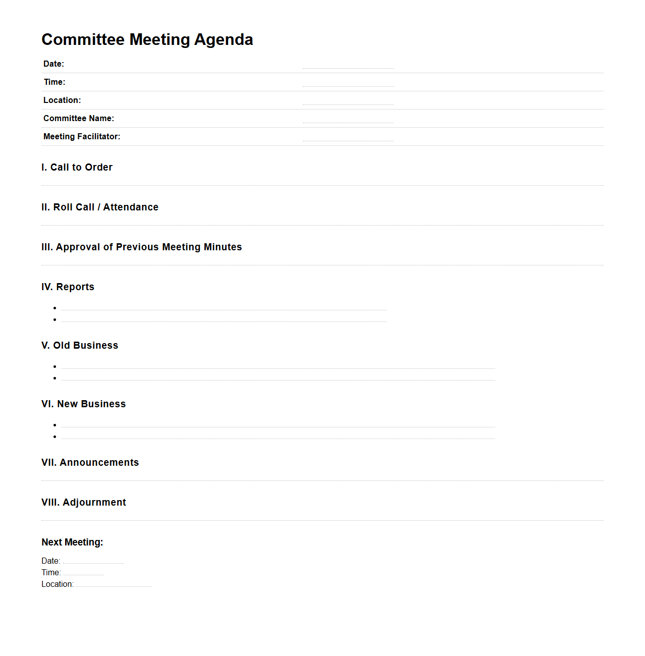 Structured Committee Meeting Agenda Template