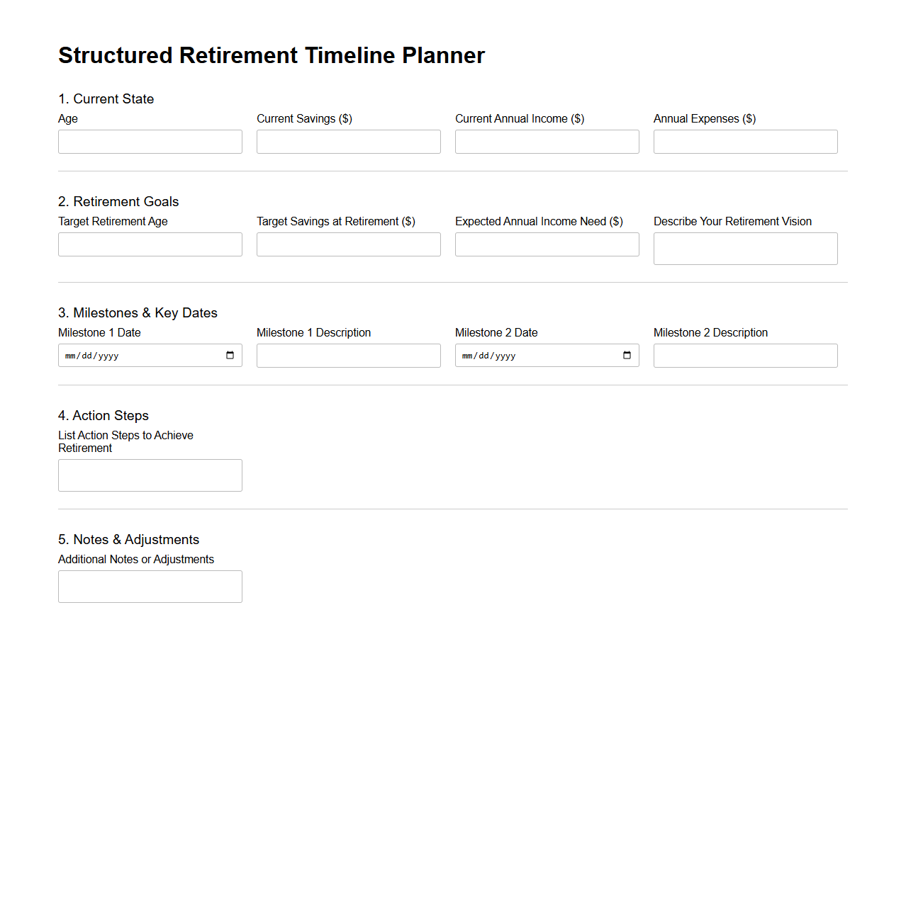 Structured Retirement Timeline Planner