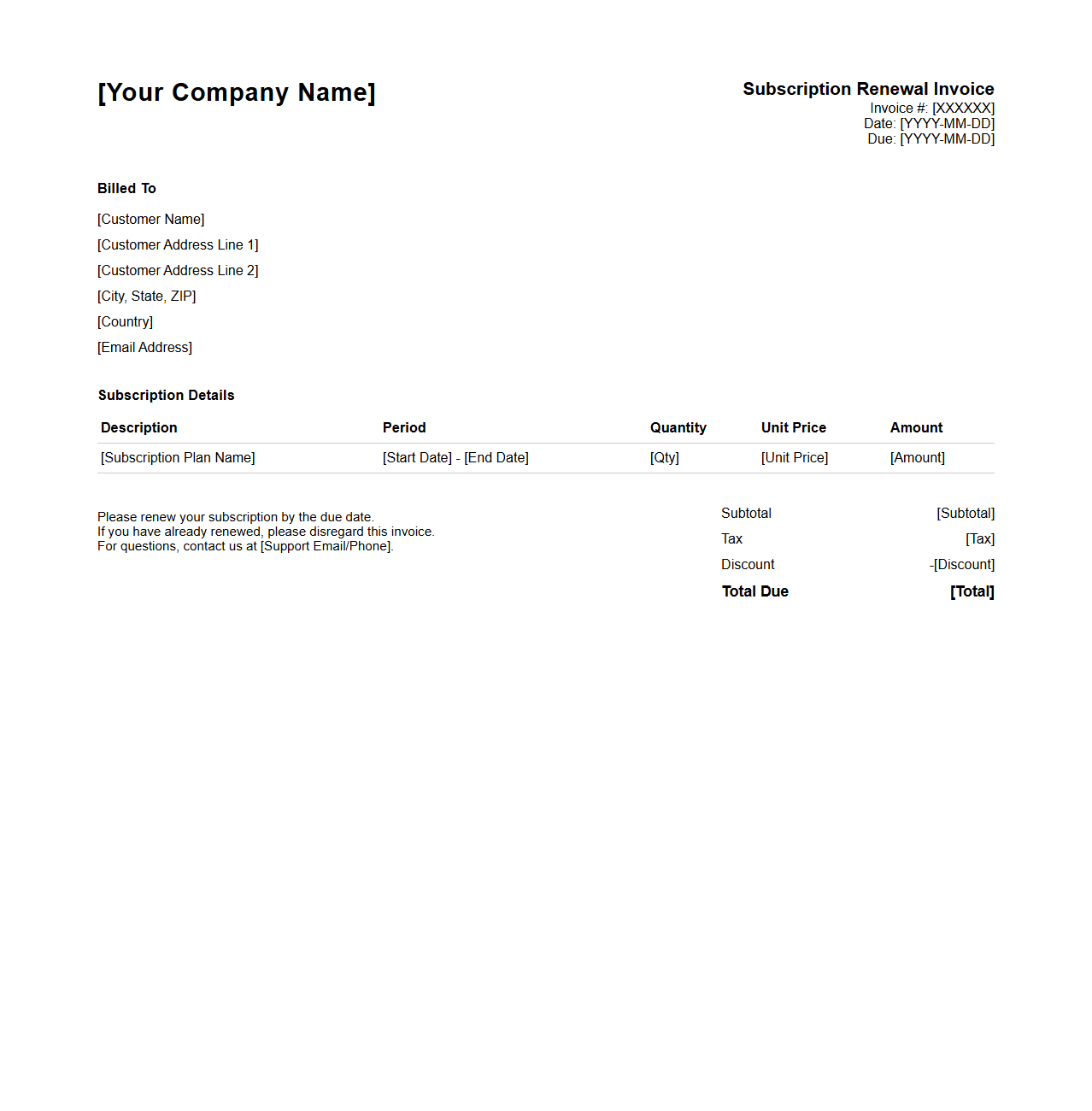 Subscription Renewal Invoice Framework